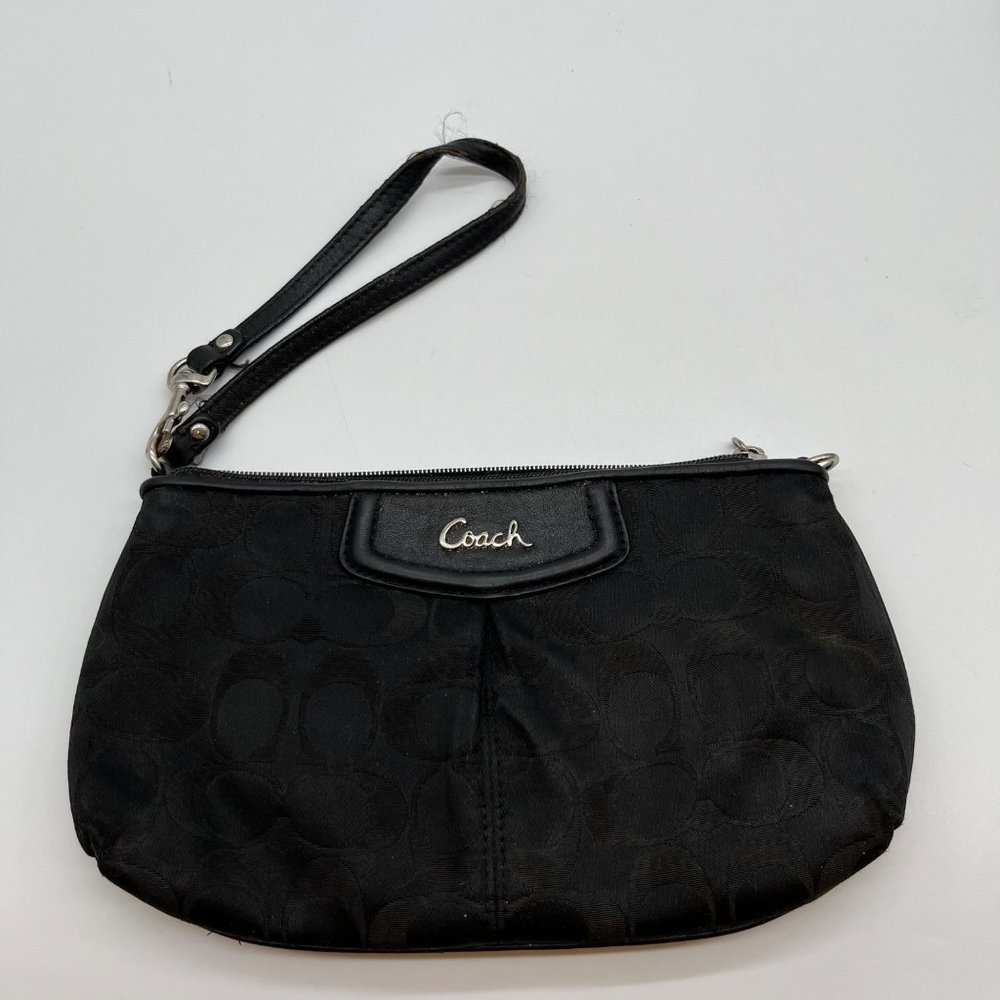 22. Coach Black Canvas Signature Large Zip Top Wristlet